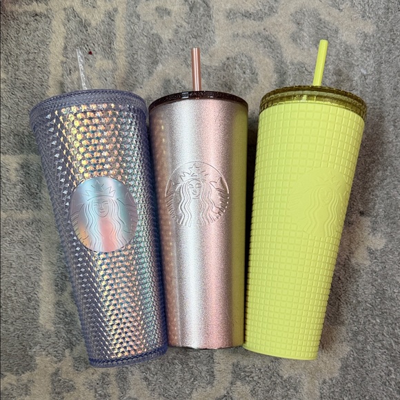 Starbucks Other - Starbucks Tumbler Trio - Holographic, Rose‎ Gold, Neon Yellow
